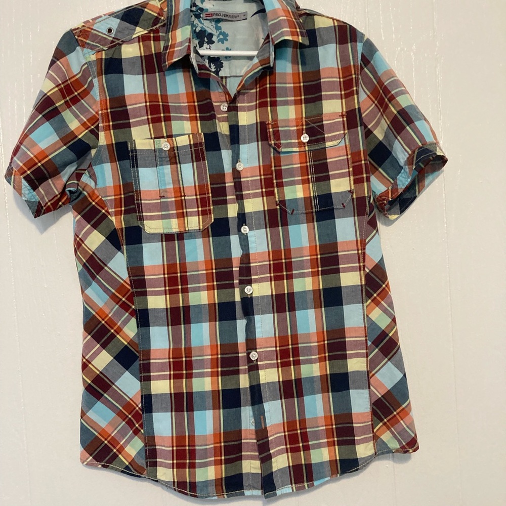 🔥 PROJEK raw men’s short sleeve plaid button down shirt M.